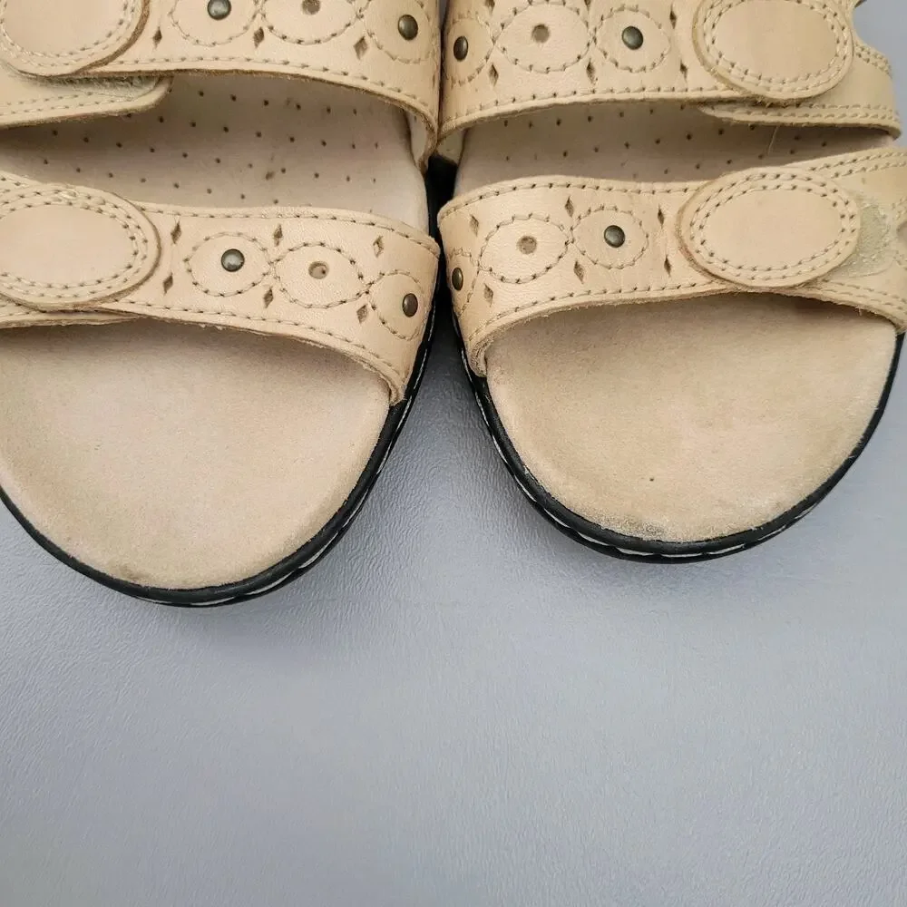Clarks Collection Womens Leisa Slide Sandals Adjustable Three Strap Beige 8